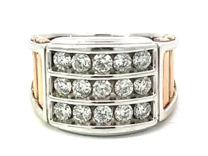 Two Toned 3 Diamond Row Ring in 14k White and Rose Gold