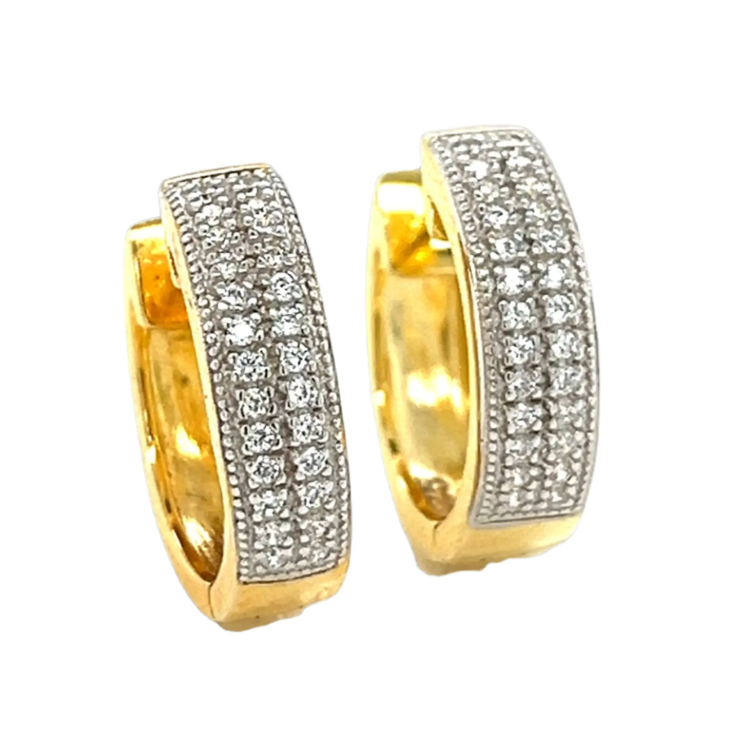 Two Zirconia Raws Sterling Huggie Hoops Earrings - C287289