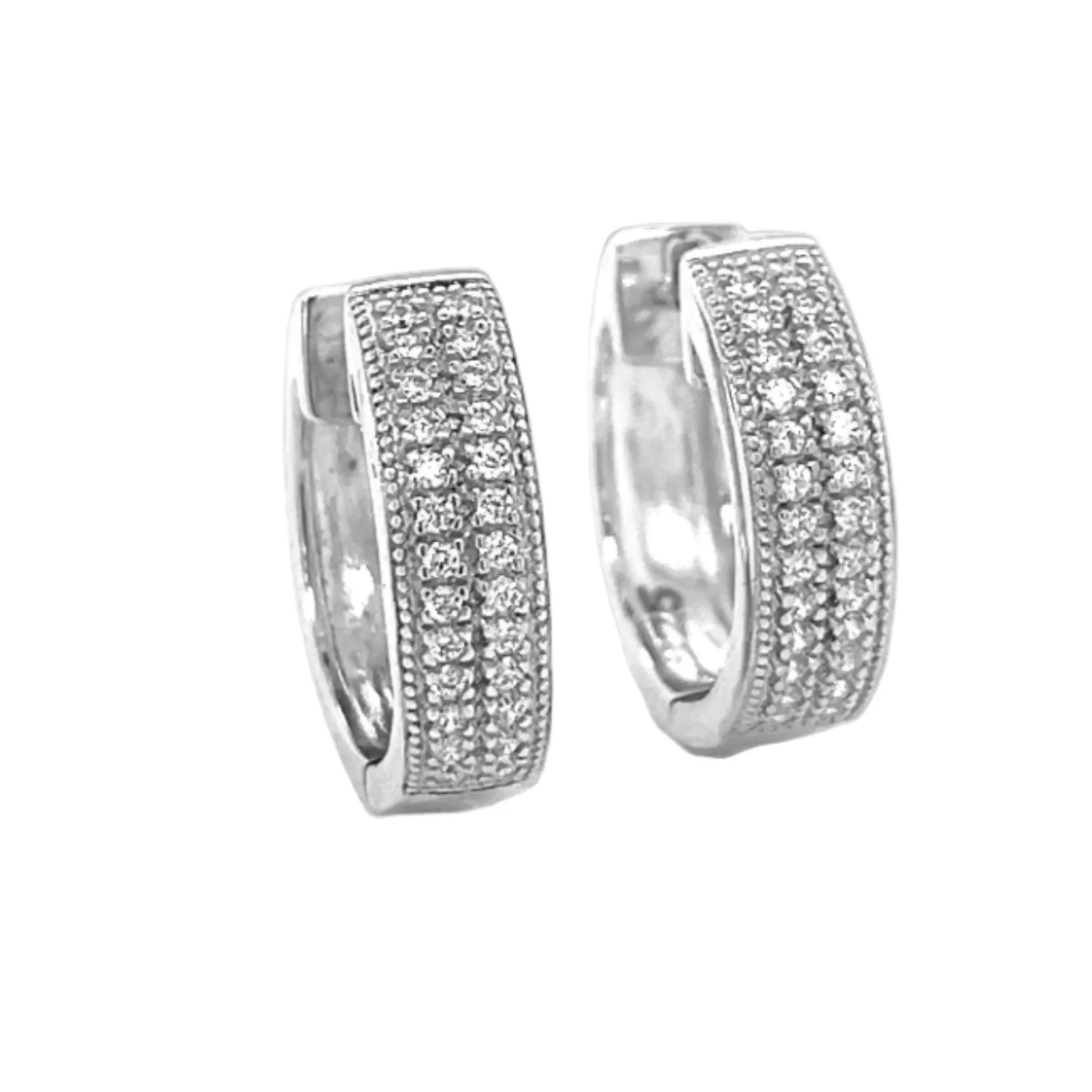 Two Zirconia Raws Sterling Huggie Hoops Earrings - C287289