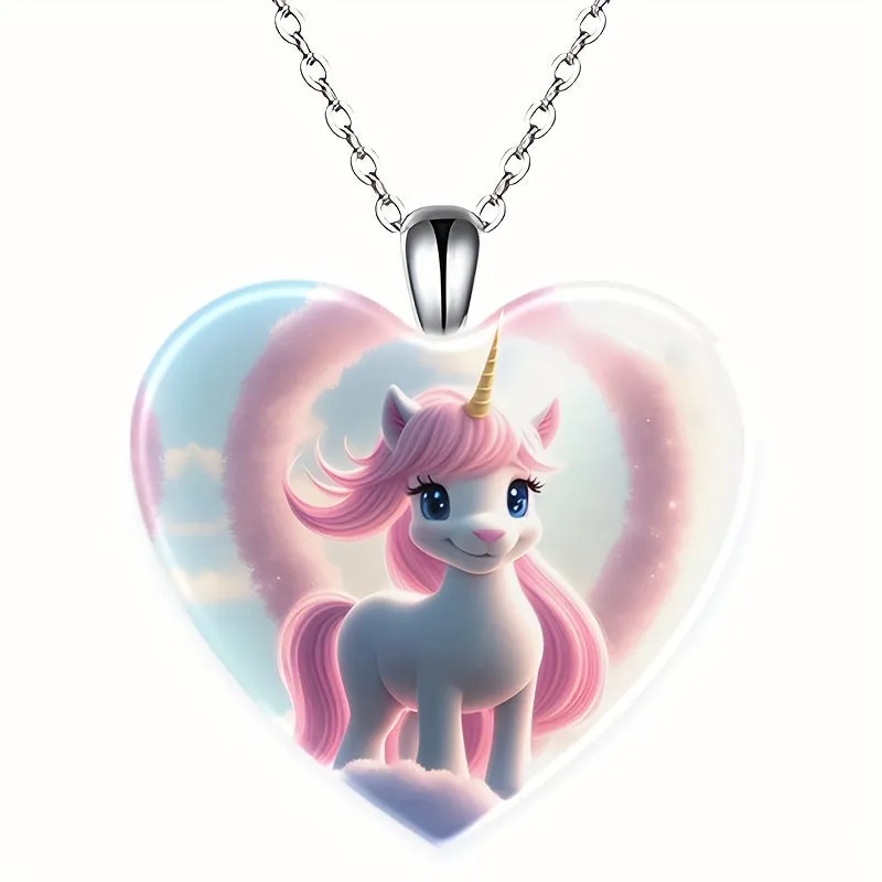 Unicorn Crystal Pendant Necklace Hip Hop Jewelry Men Women Gift
