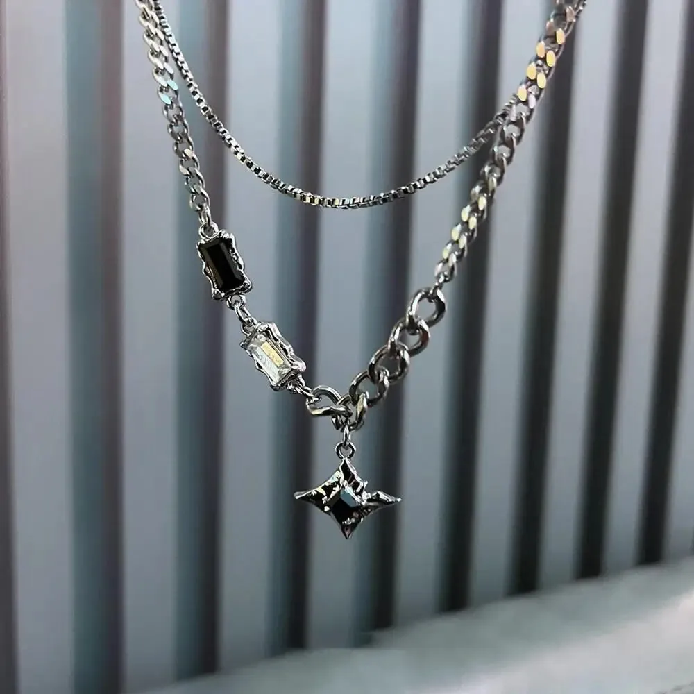 Unisex Double Layer Zircon Star Necklace