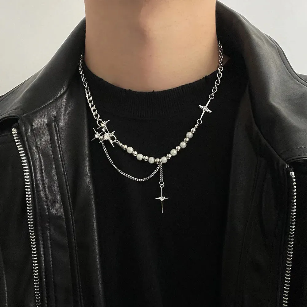 Unisex Double Layer Zircon Star Necklace