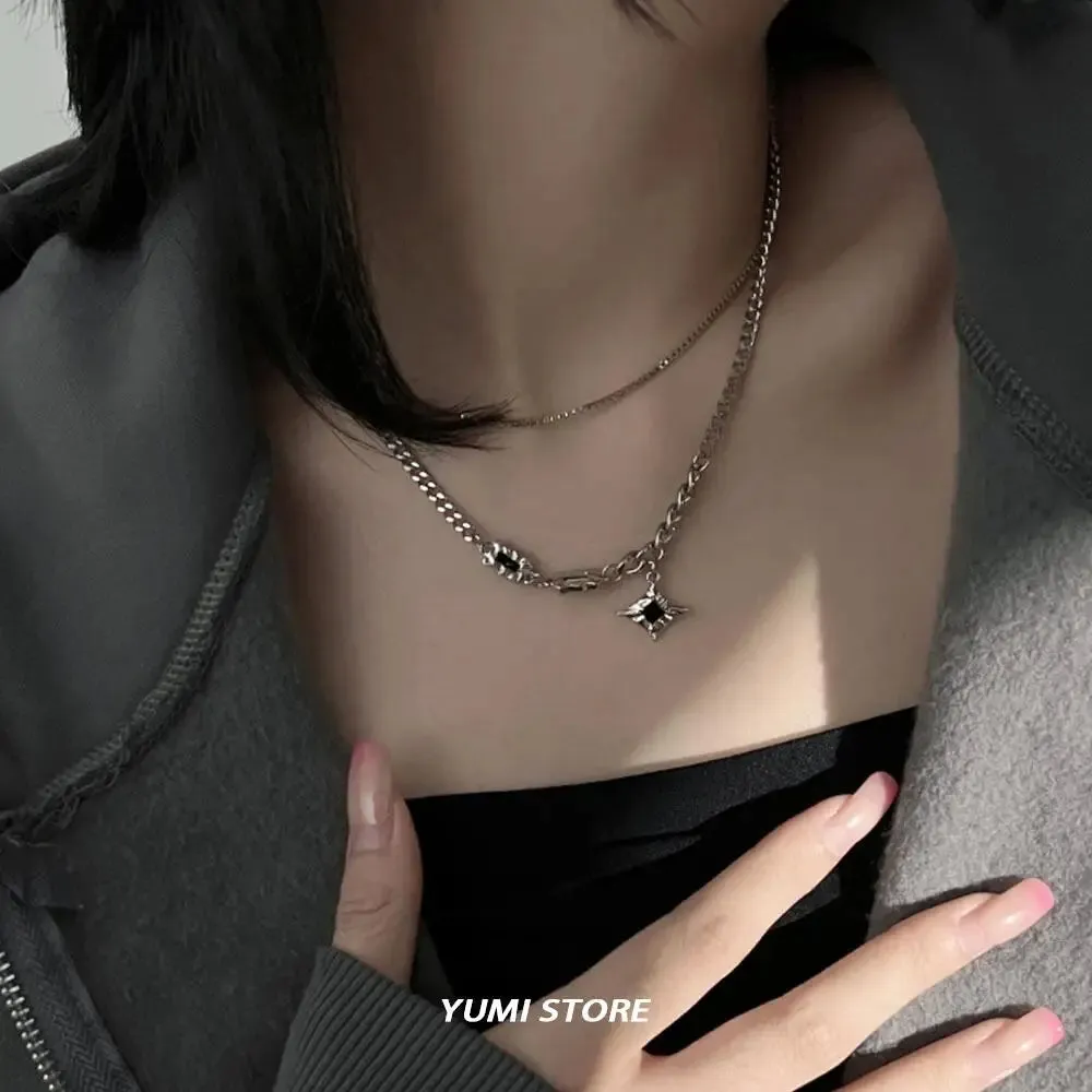 Unisex Double Layer Zircon Star Necklace