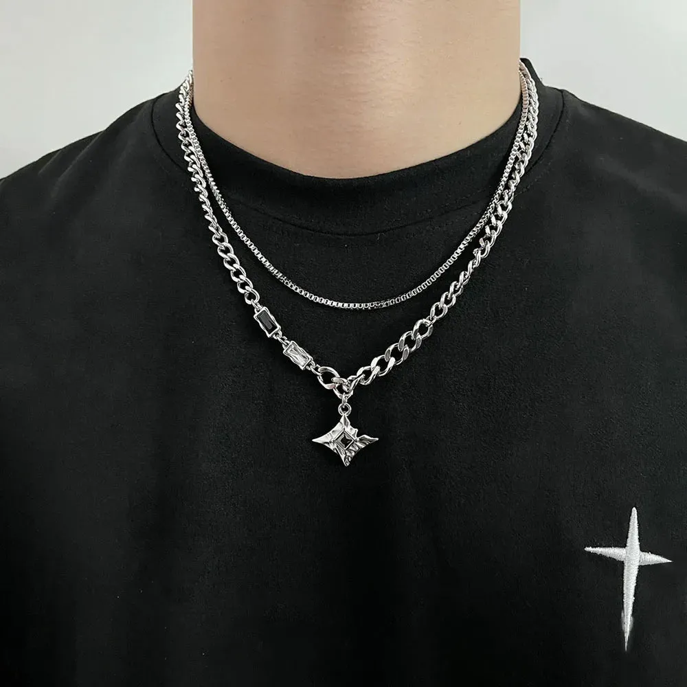 Unisex Double Layer Zircon Star Necklace