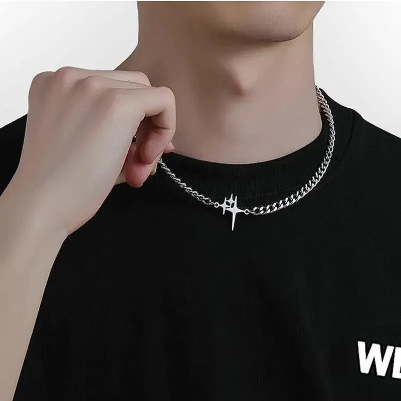 Unisex Double Layer Zircon Star Necklace