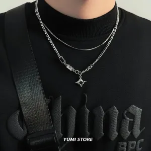 Unisex Double Layer Zircon Star Necklace