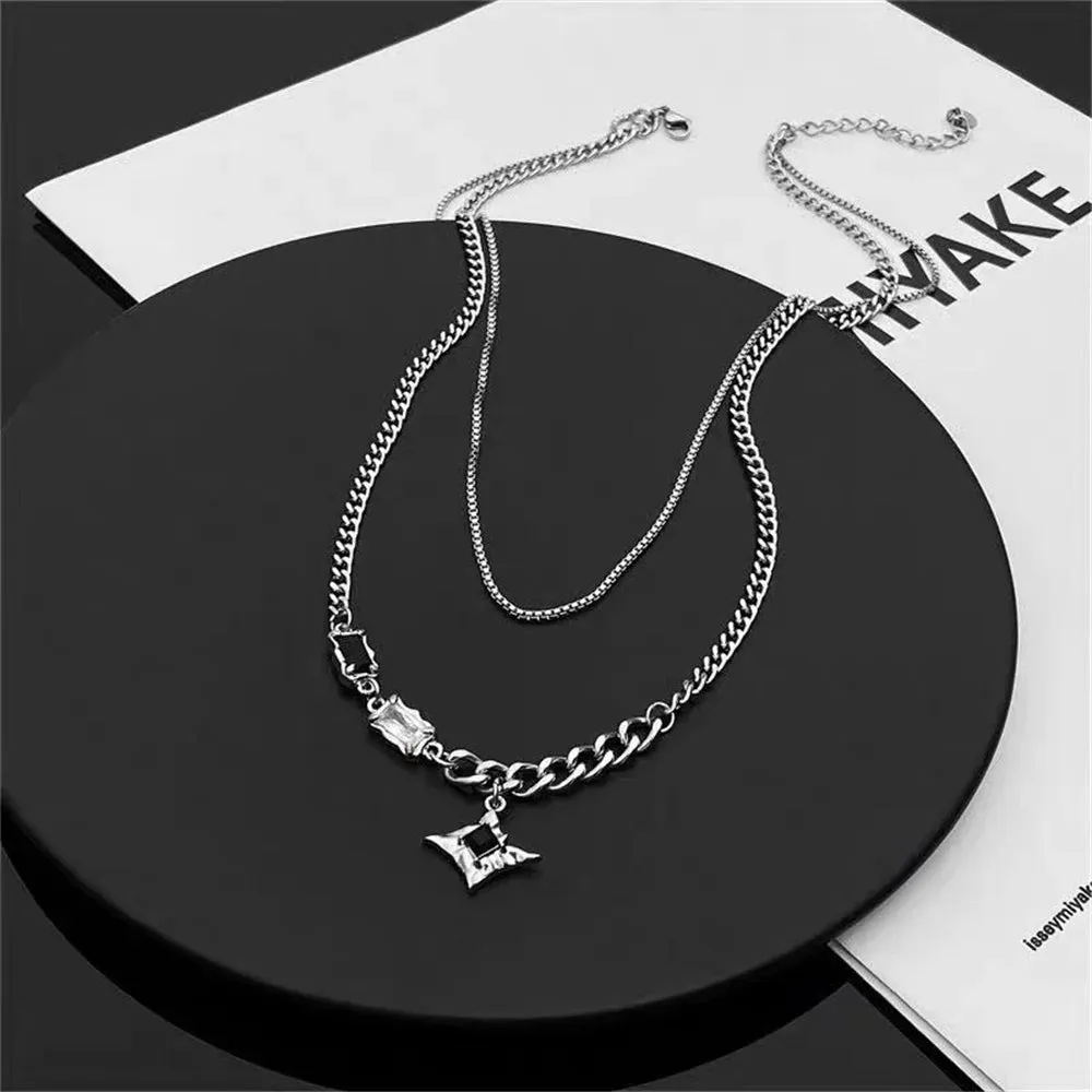 Unisex Double Layer Zircon Star Necklace