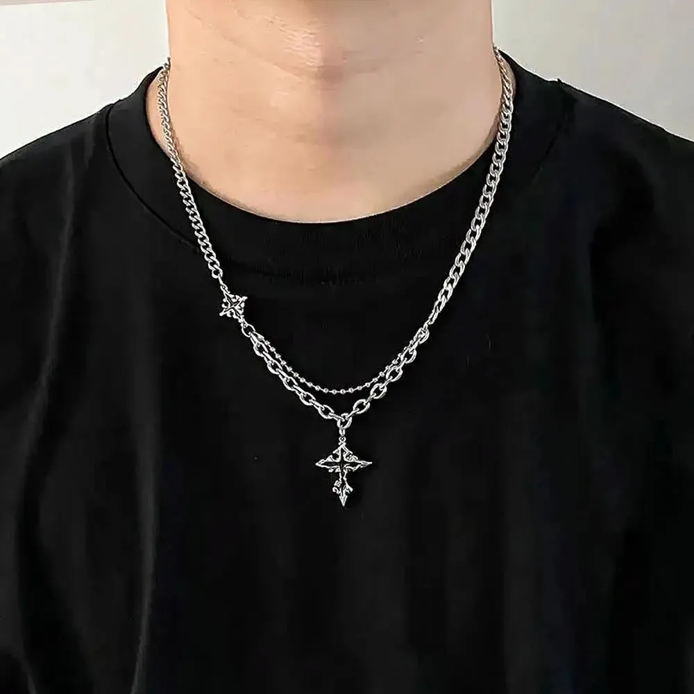 Unisex Double Layer Zircon Star Necklace