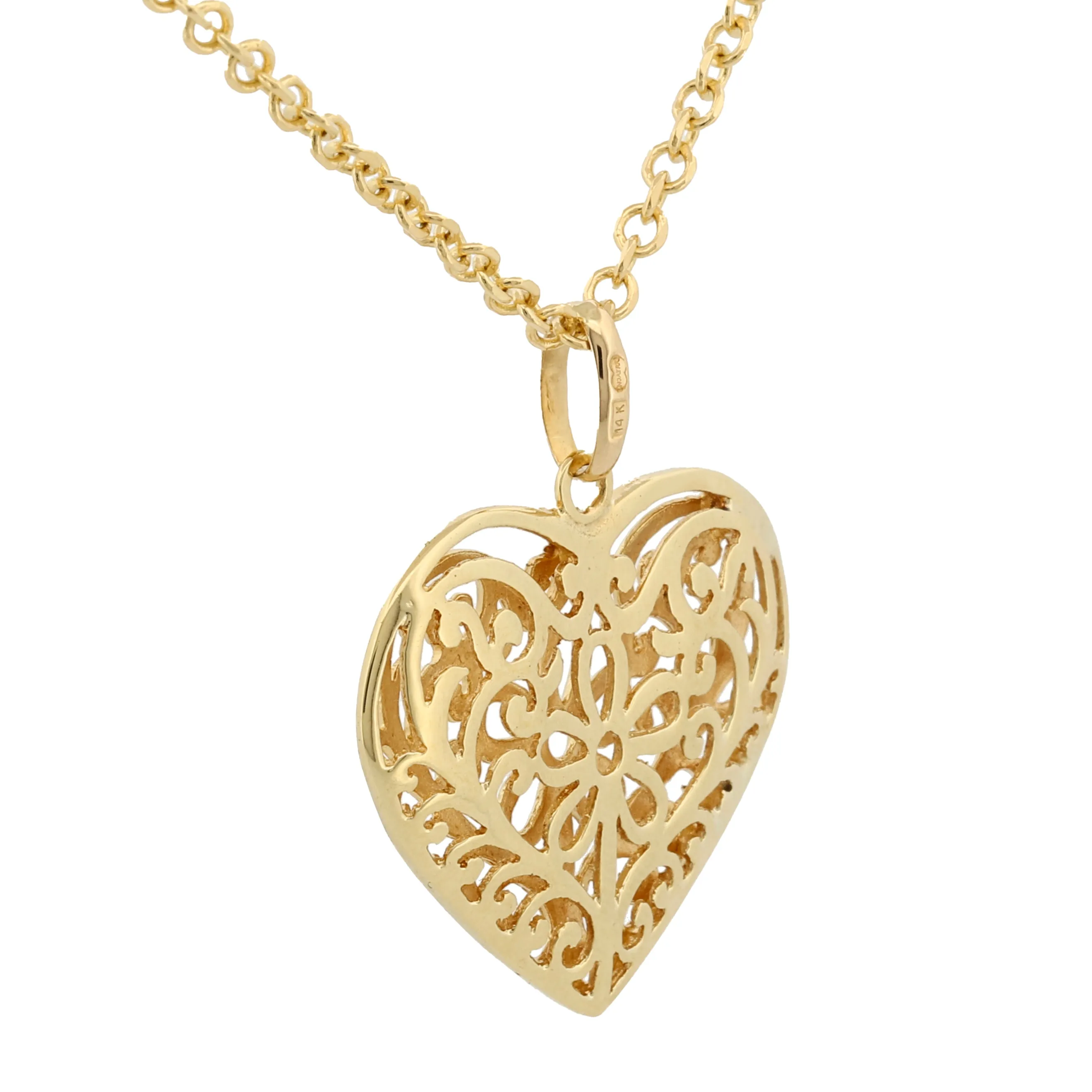 Unoaerre Floral Openwork Heart Pendant in 14k Yellow Gold 18" Necklace