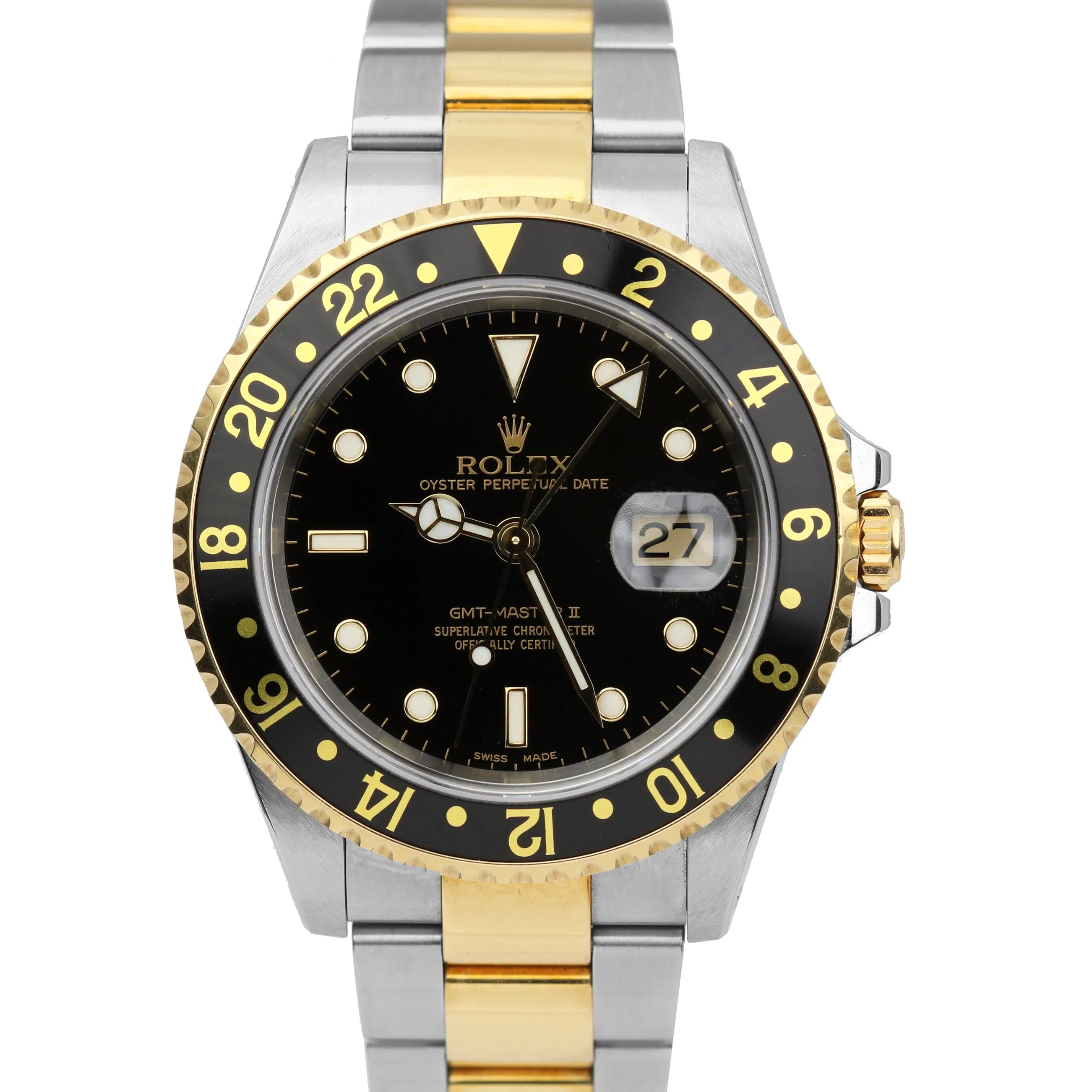UNPOLISHED TOP CONDITION Rolex GMT-Master II Two-Tone P 18K Gold Watch 16713