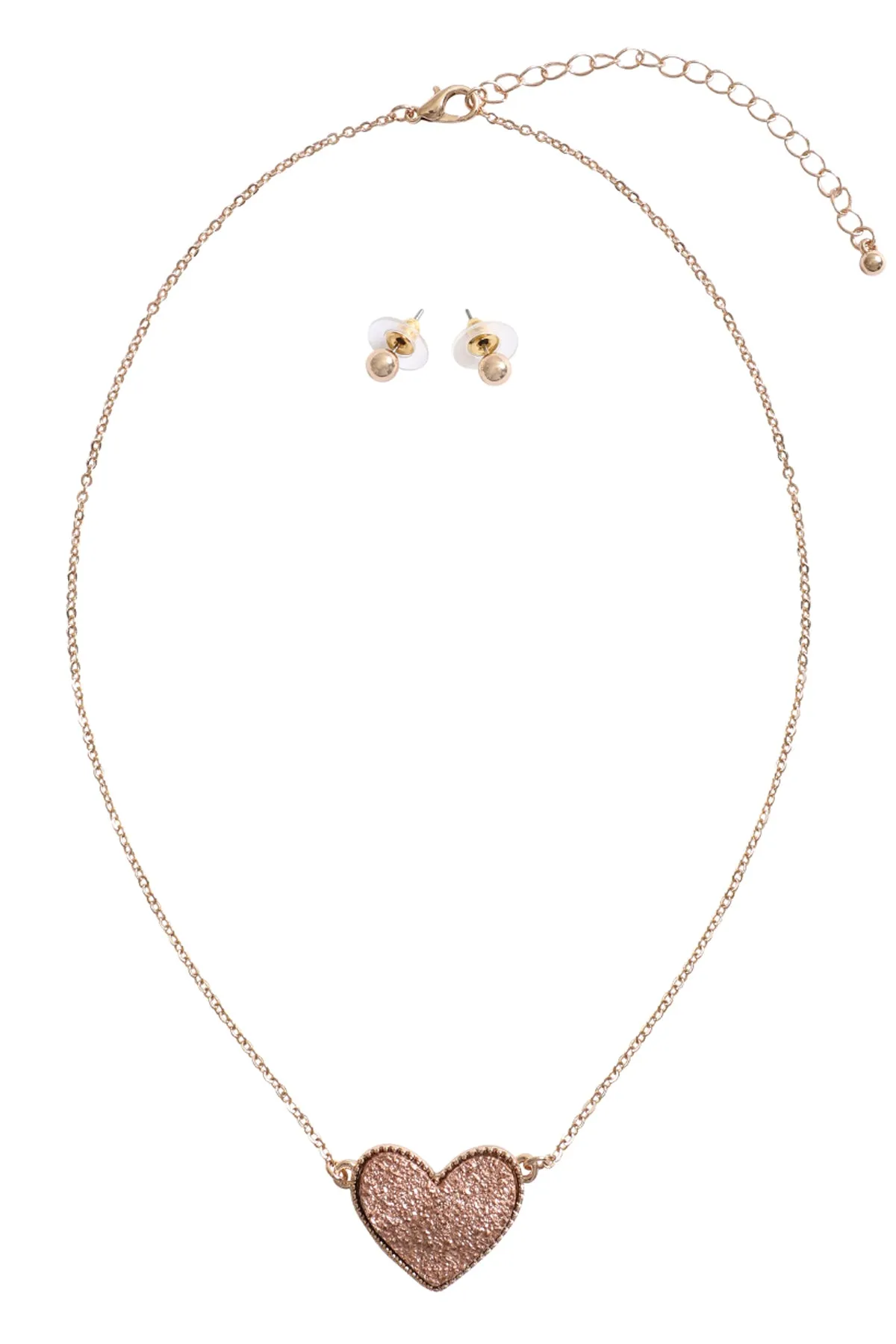 VALENTINE HEART DRUZY PENDANT NECKLACE AND EARRING SET