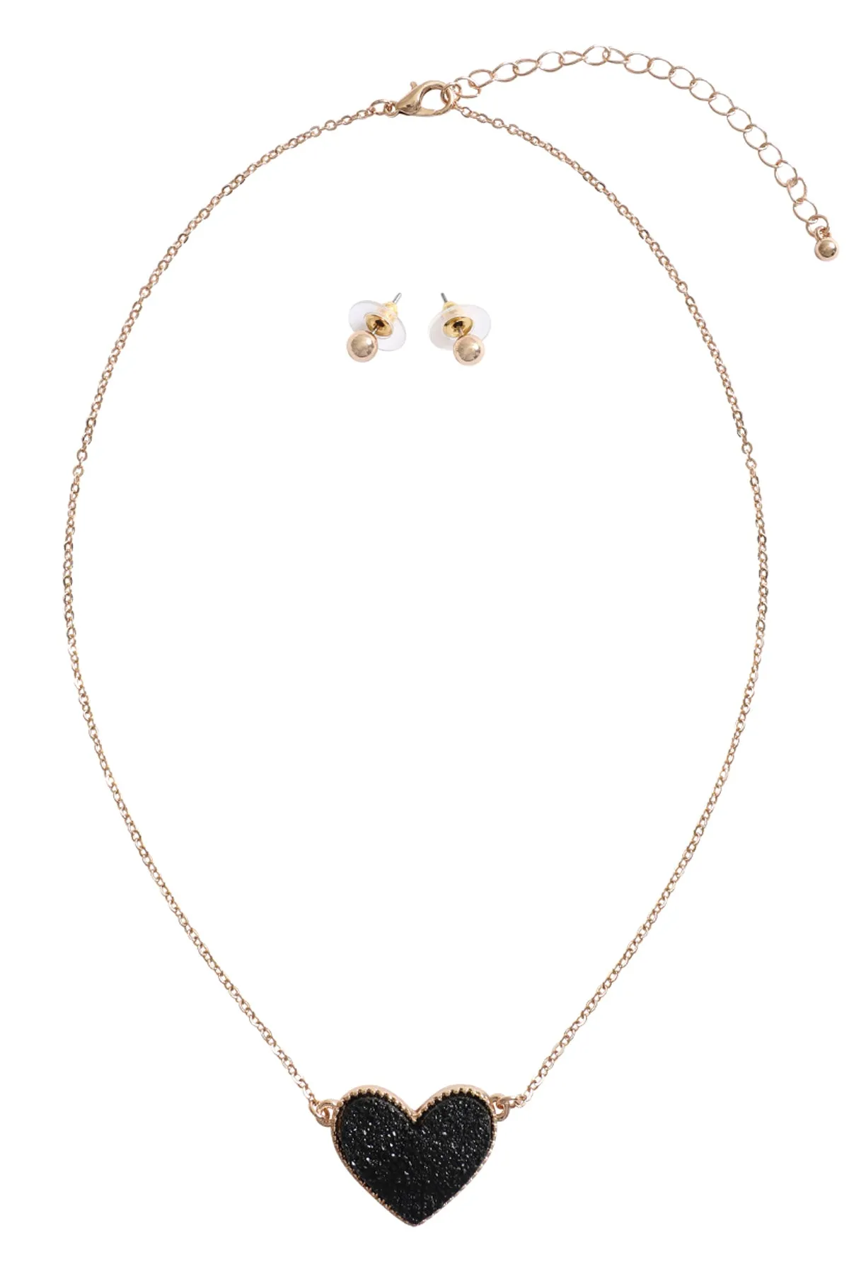 VALENTINE HEART DRUZY PENDANT NECKLACE AND EARRING SET