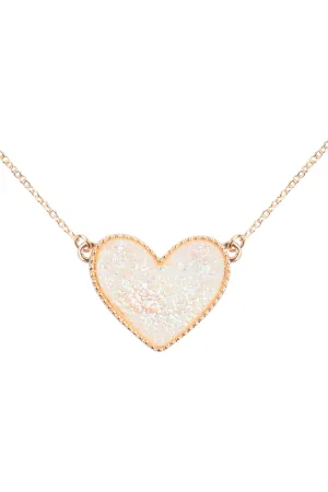 VALENTINE HEART DRUZY PENDANT NECKLACE AND EARRING SET