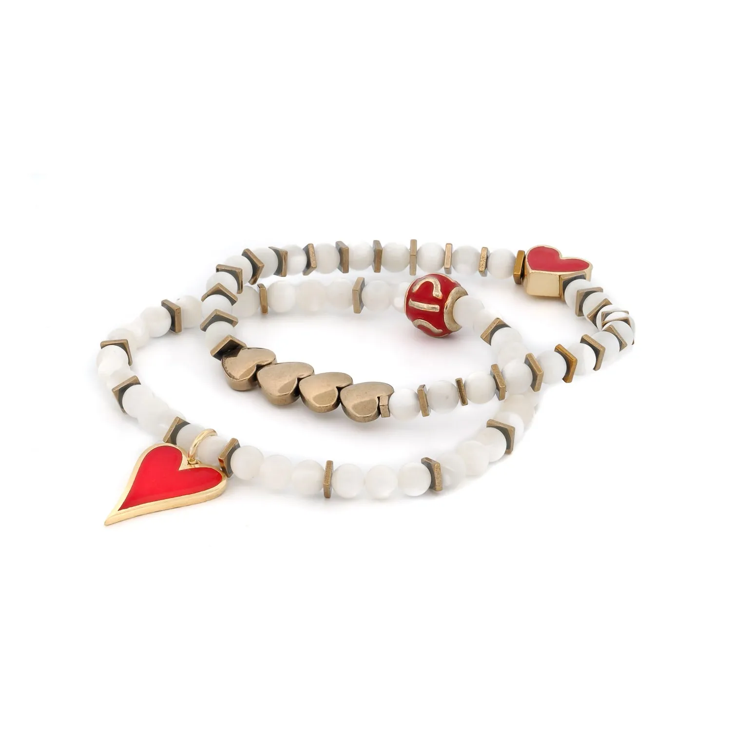 Valentines Love Red Heart Bracelet Set