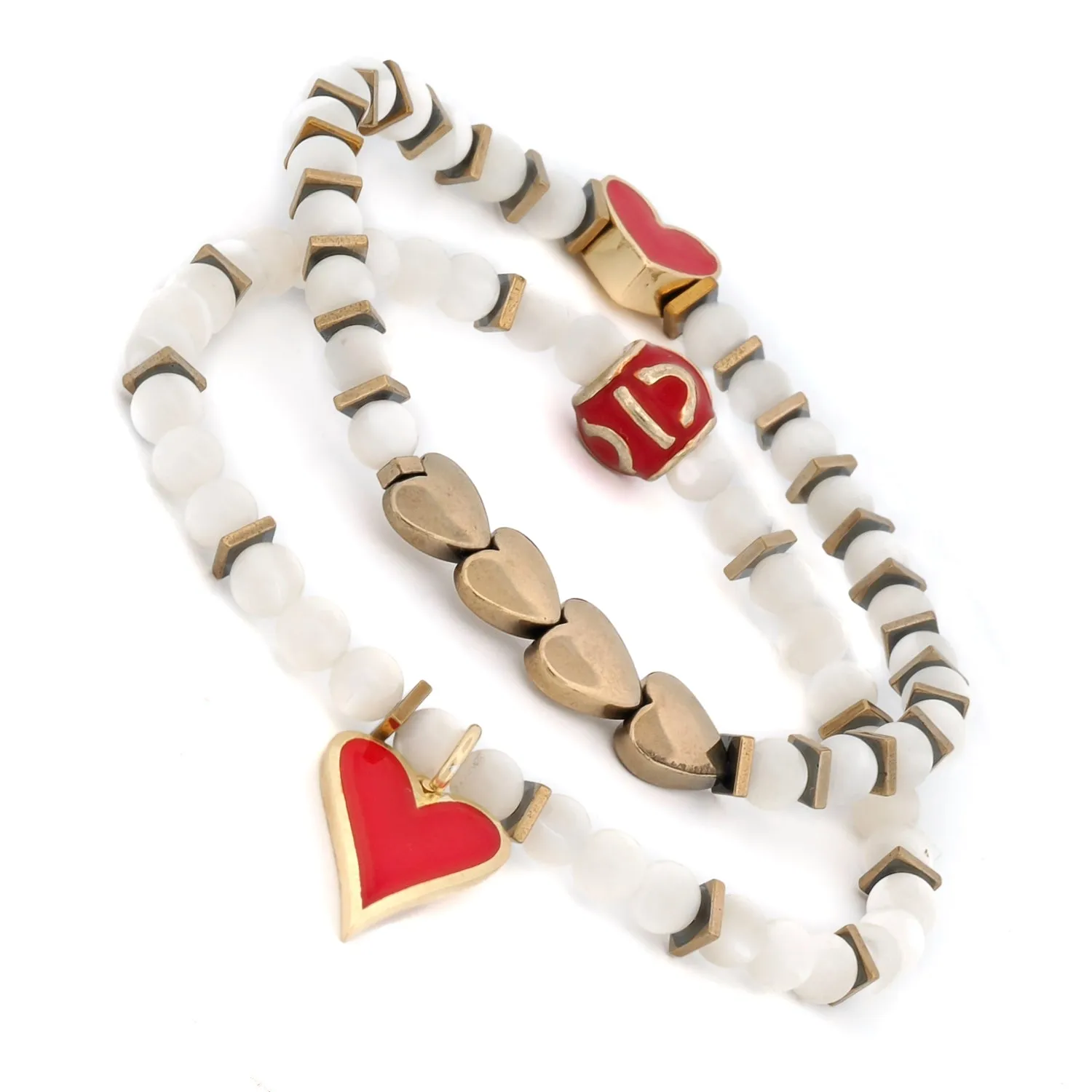 Valentines Love Red Heart Bracelet Set