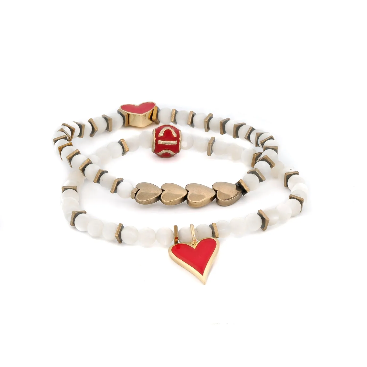 Valentines Love Red Heart Bracelet Set