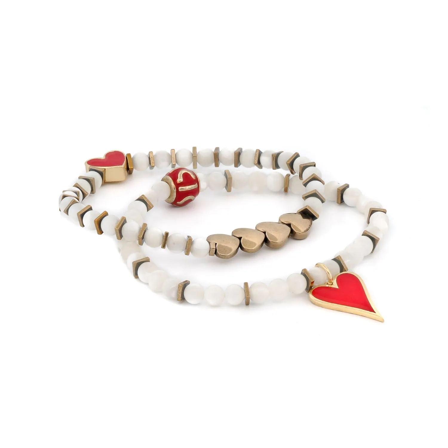Valentines Love Red Heart Bracelet Set