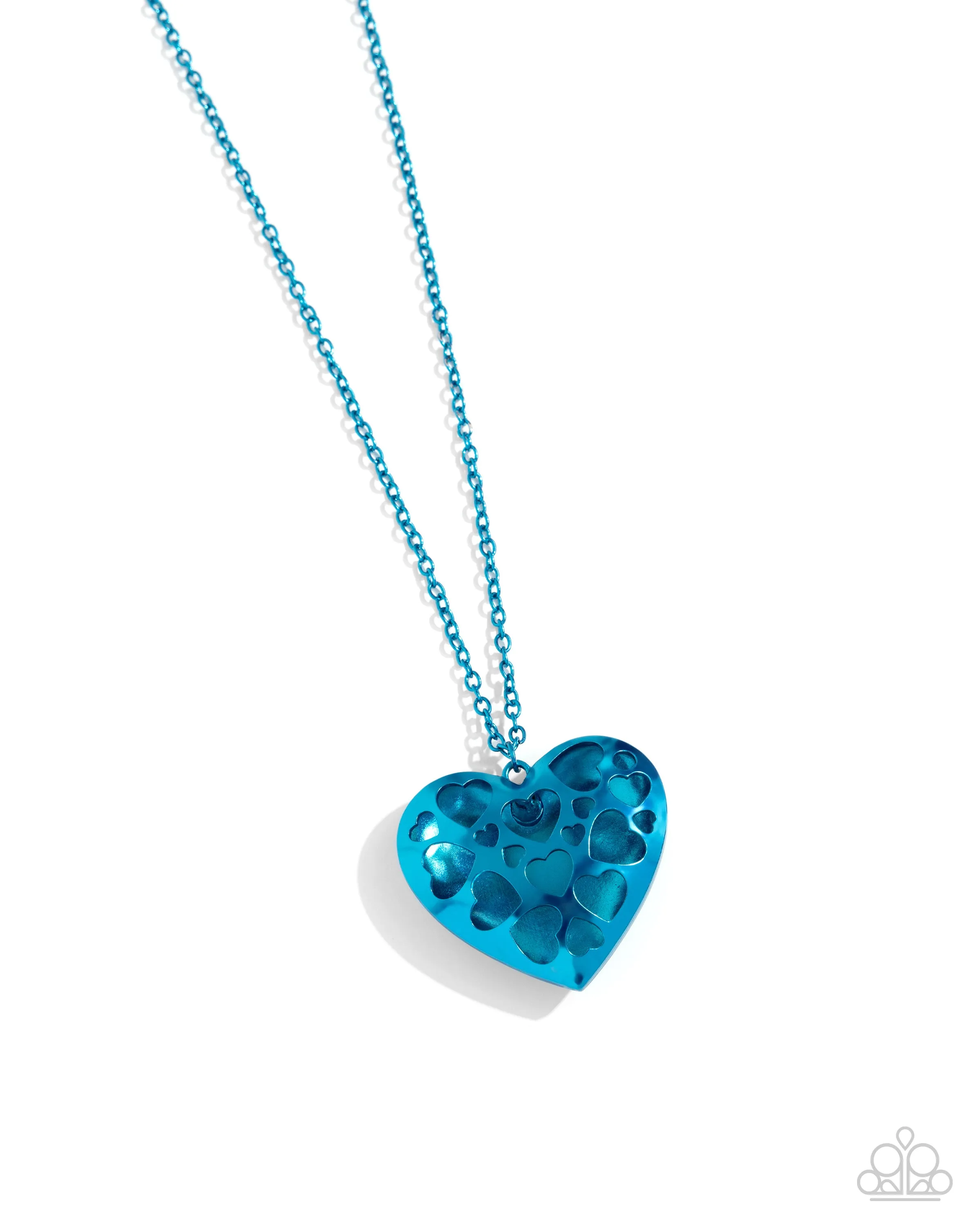 Valentine's View - Blue - Metallic Cutout Oversized Heart Paparazzi Long Necklace