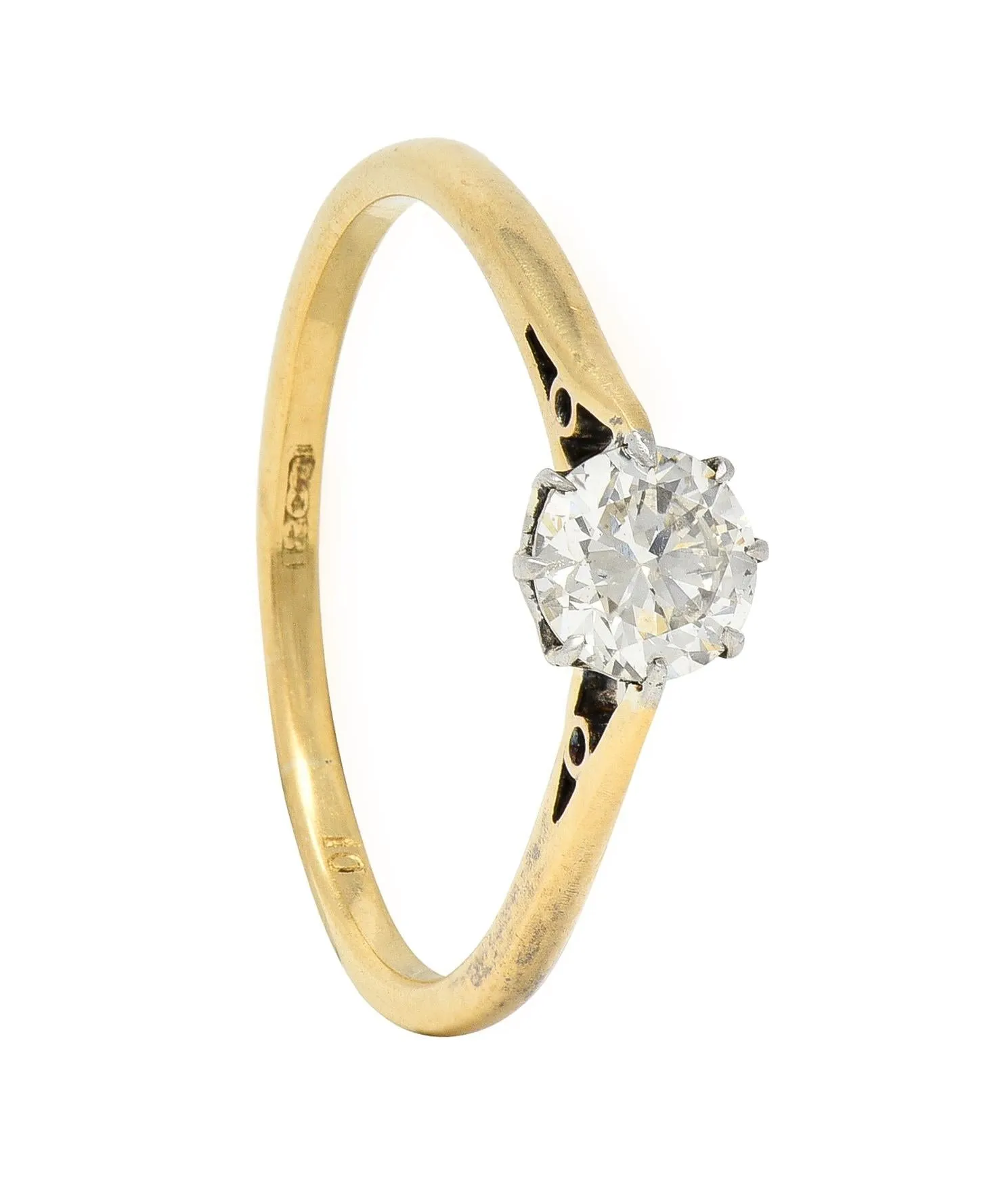 Victorian 0.60 CTW Old European Diamond Platinum 18 Karat Yellow Gold Antique Engagement Ring