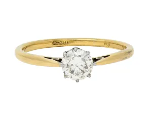 Victorian 0.60 CTW Old European Diamond Platinum 18 Karat Yellow Gold Antique Engagement Ring