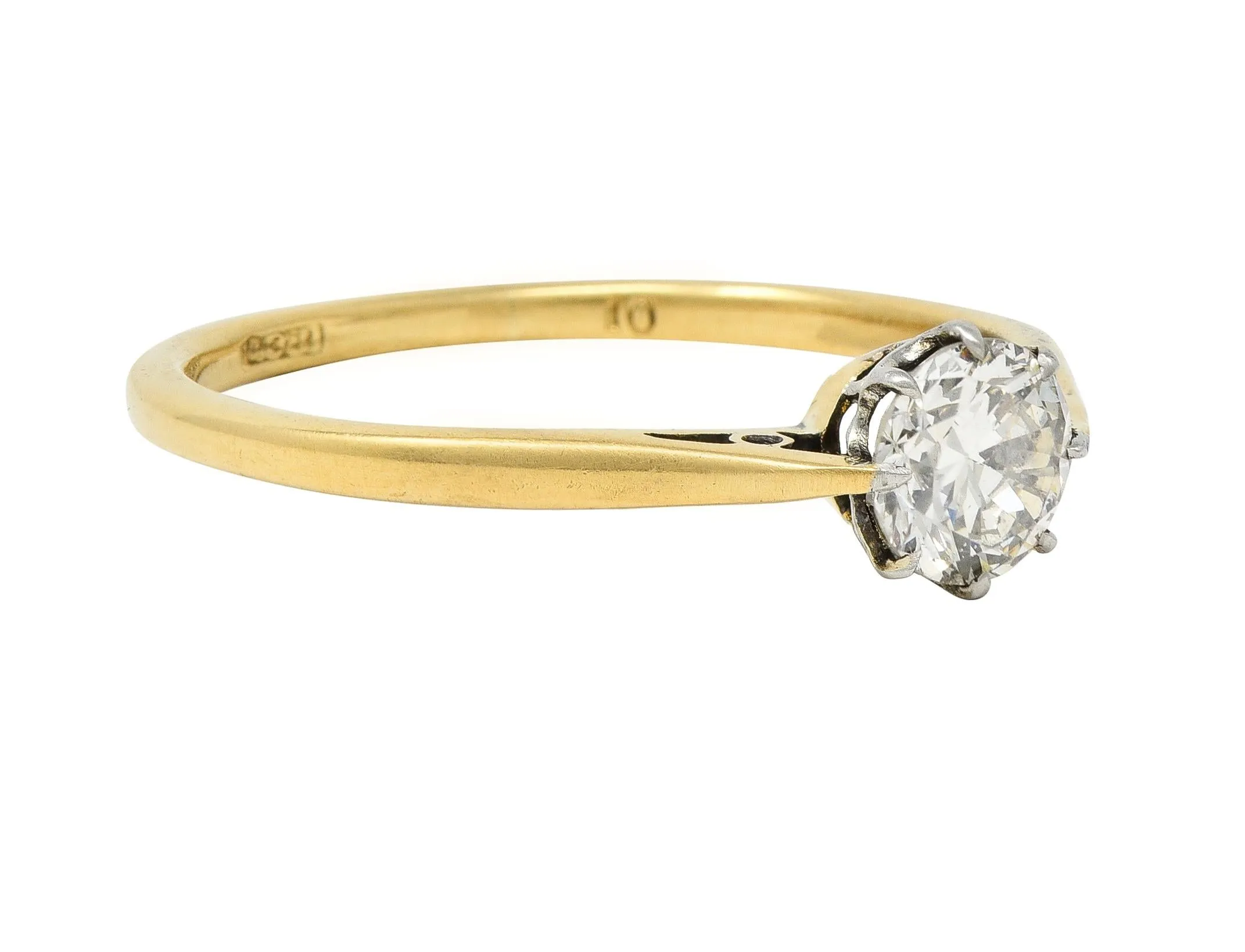 Victorian 0.60 CTW Old European Diamond Platinum 18 Karat Yellow Gold Antique Engagement Ring