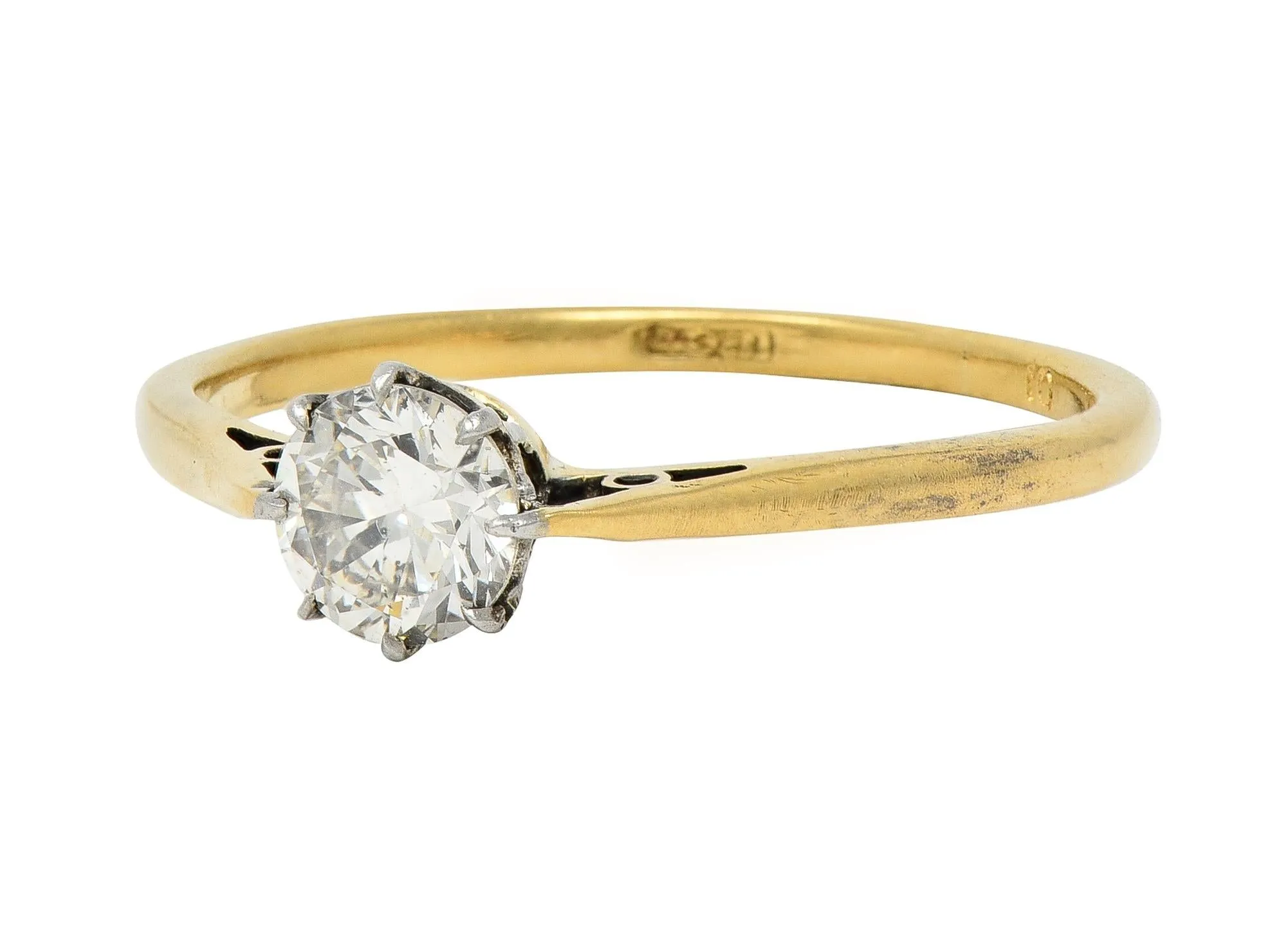 Victorian 0.60 CTW Old European Diamond Platinum 18 Karat Yellow Gold Antique Engagement Ring