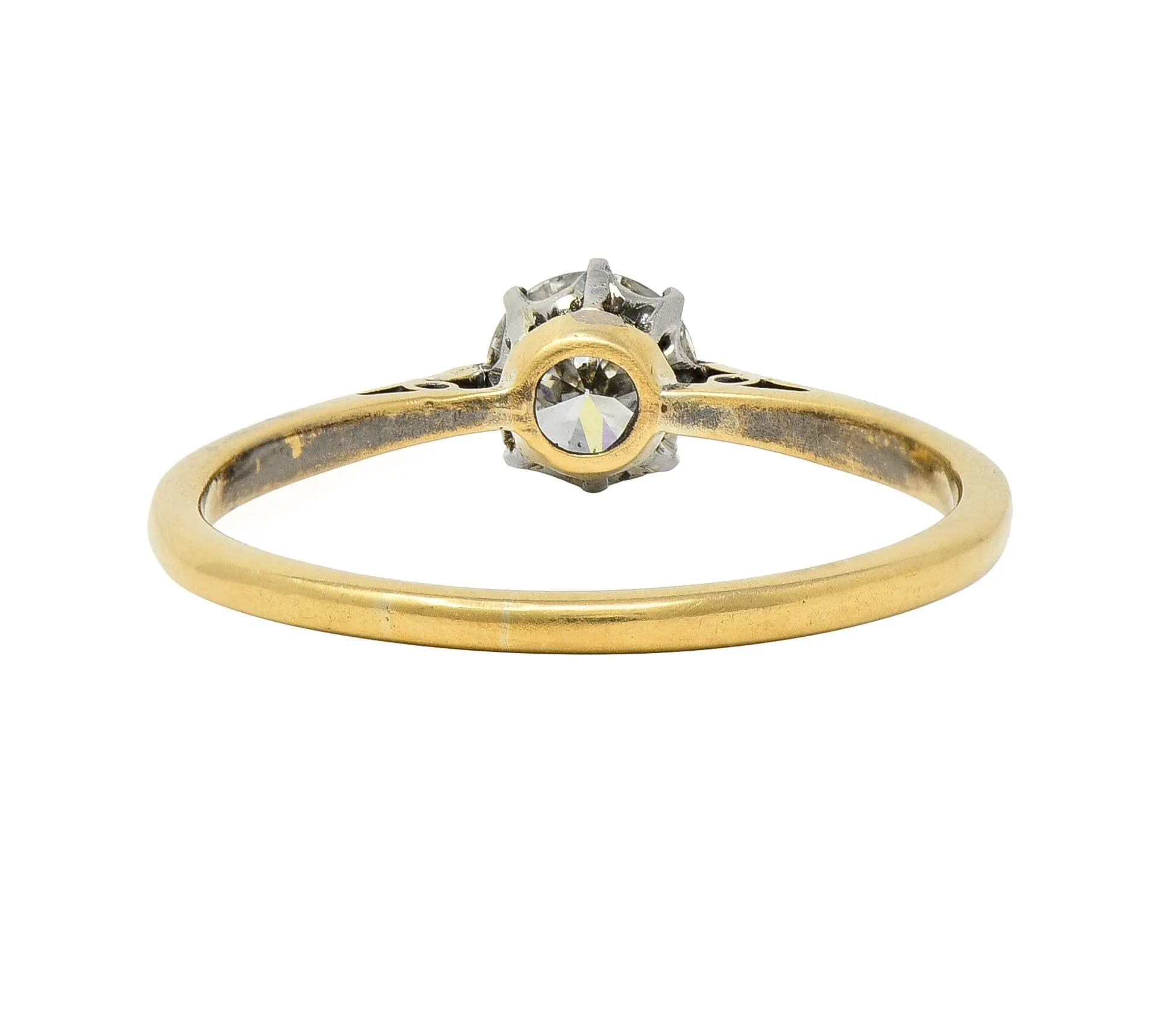 Victorian 0.60 CTW Old European Diamond Platinum 18 Karat Yellow Gold Antique Engagement Ring