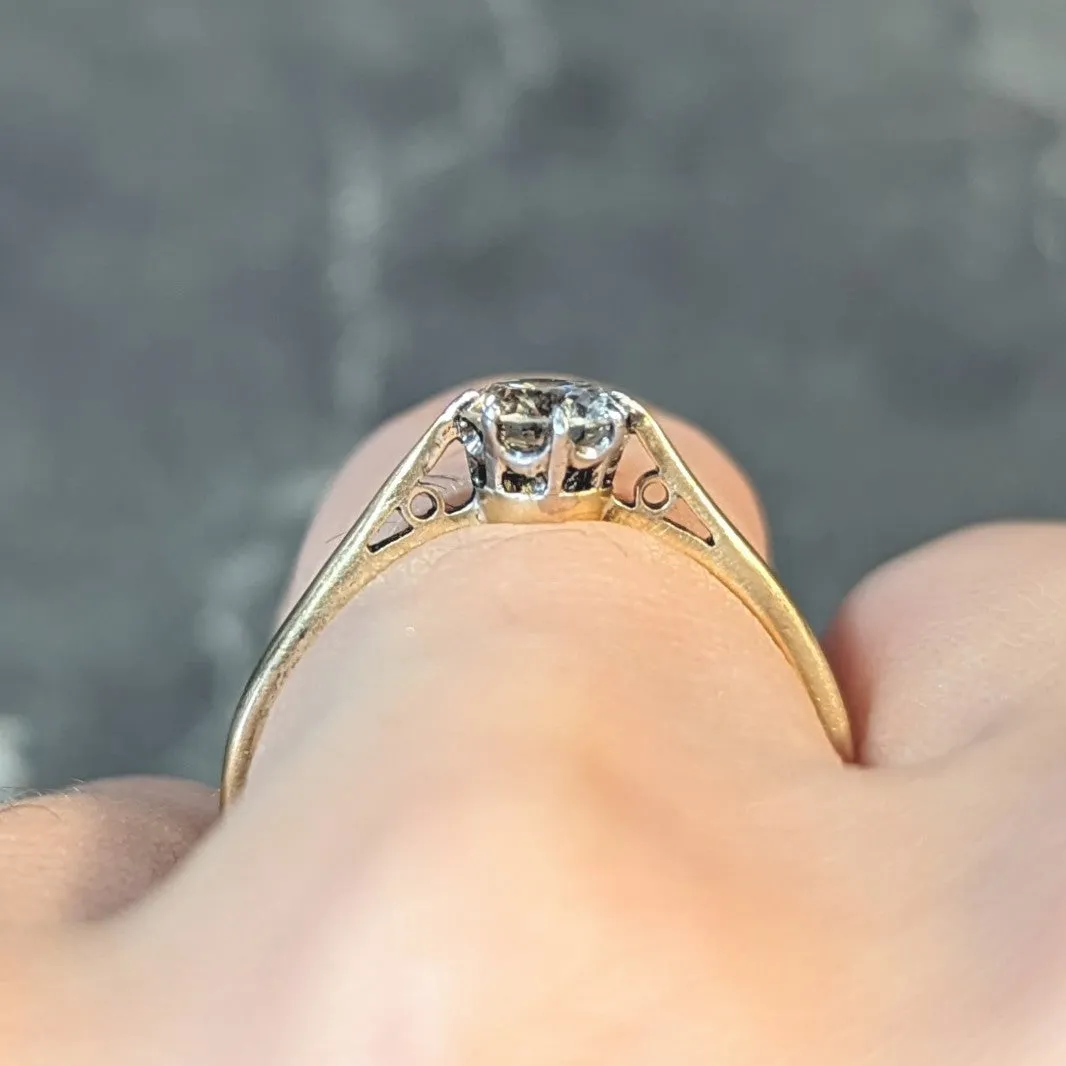 Victorian 0.60 CTW Old European Diamond Platinum 18 Karat Yellow Gold Antique Engagement Ring