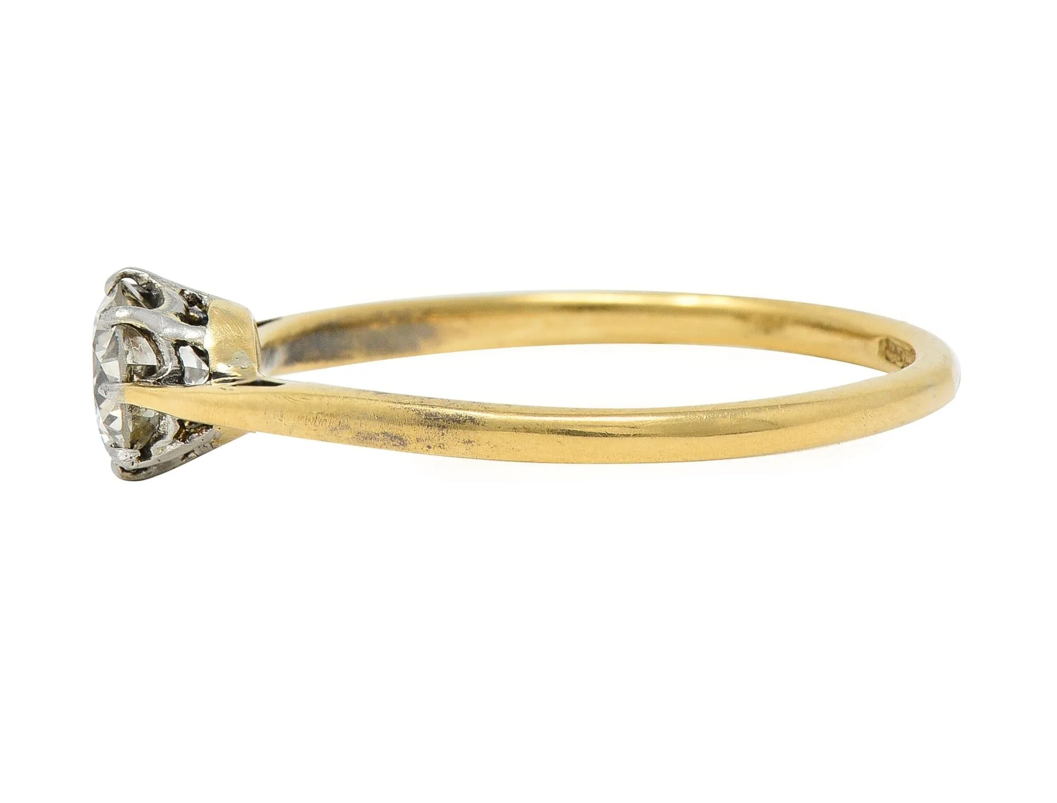 Victorian 0.60 CTW Old European Diamond Platinum 18 Karat Yellow Gold Antique Engagement Ring