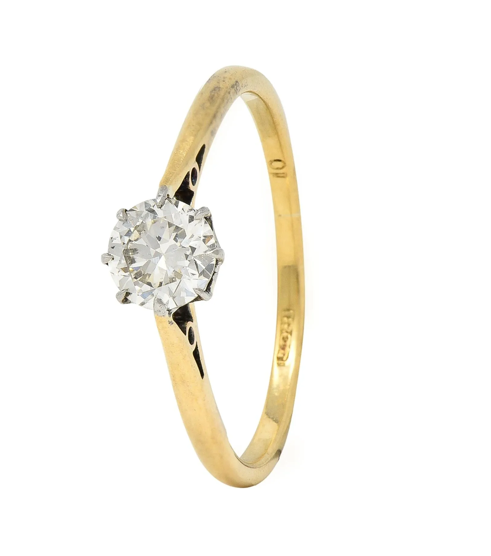 Victorian 0.60 CTW Old European Diamond Platinum 18 Karat Yellow Gold Antique Engagement Ring