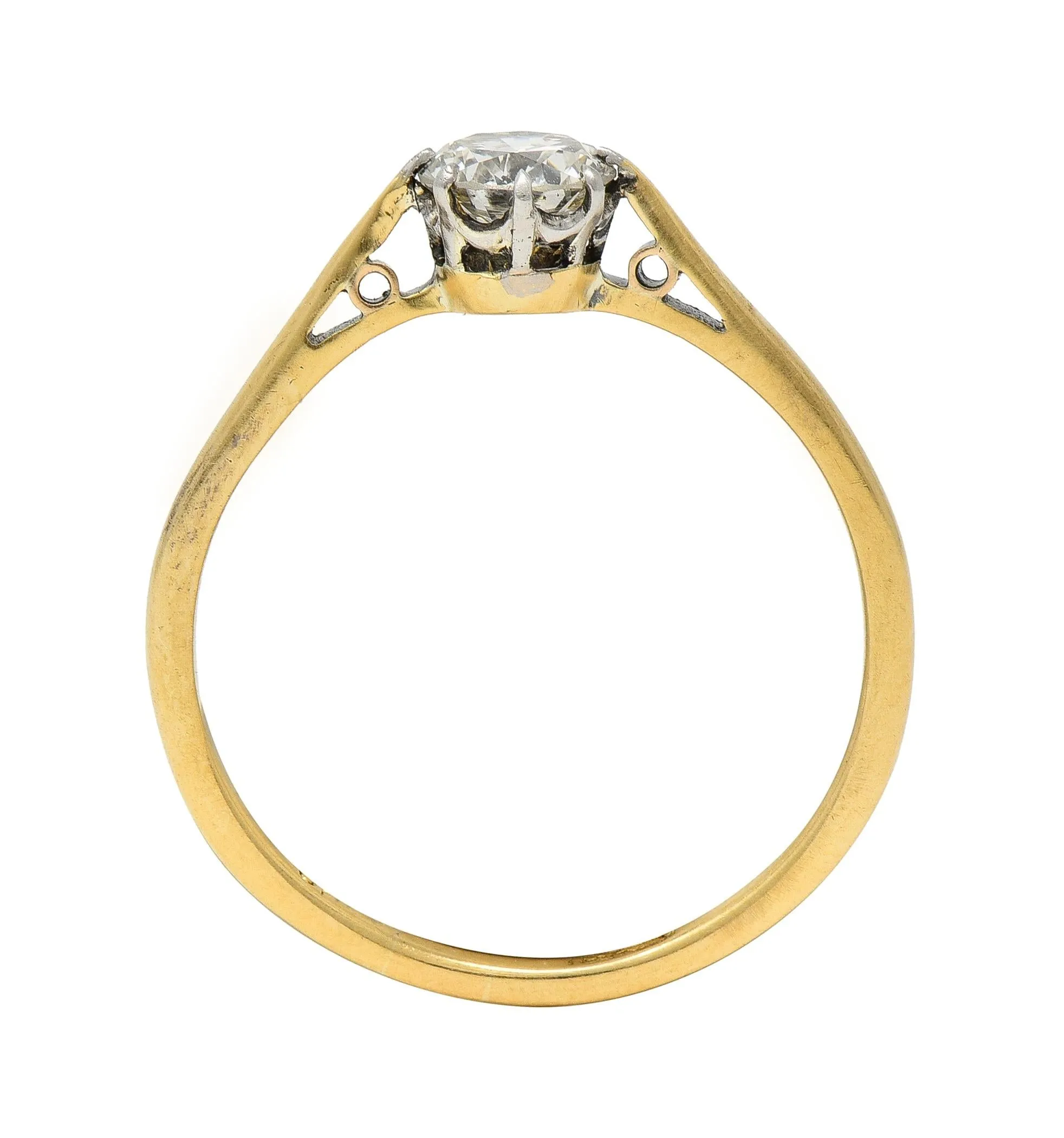 Victorian 0.60 CTW Old European Diamond Platinum 18 Karat Yellow Gold Antique Engagement Ring