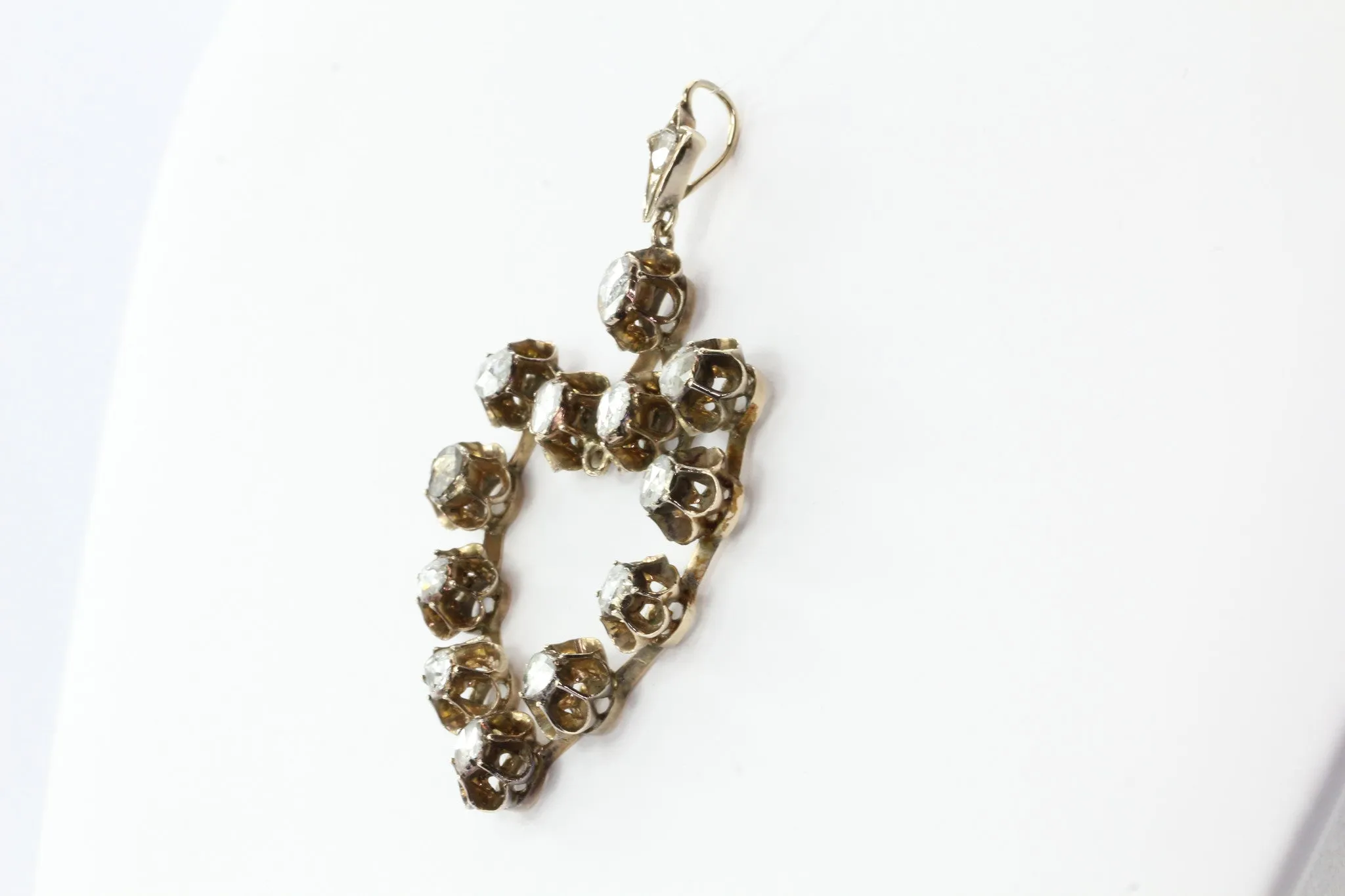 Victorian 10K Gold Rose Cut Foil Backed Diamond Large Heart Pendant Circa 1880's