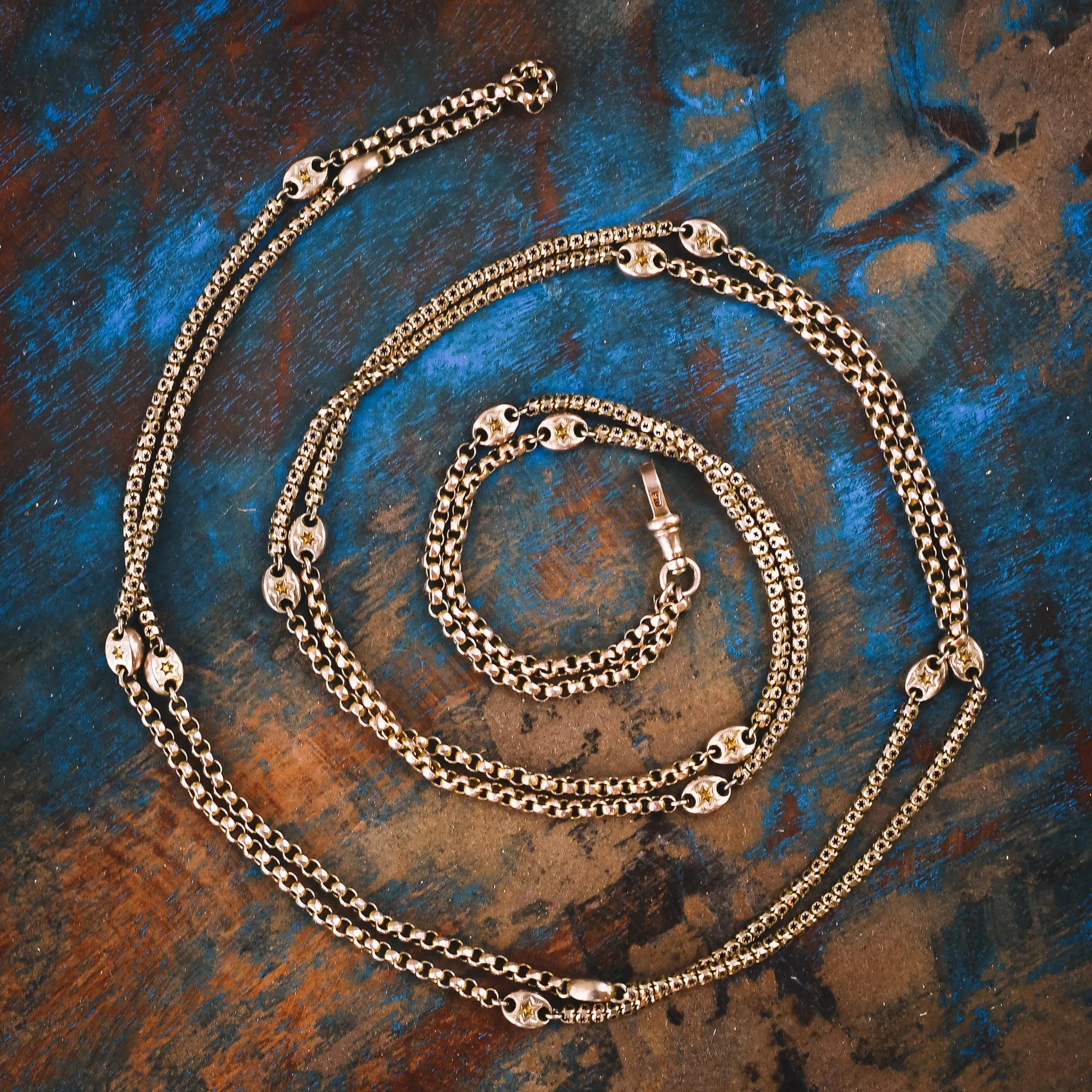 Victorian Fancy Link Guard Chain Necklace, 59"