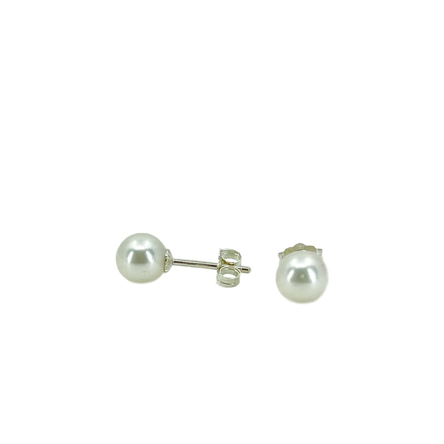 Vintage Akoya Saltwater Cultured Pearl Pierced Stud Earrings 6.50mm- Sterling Silver