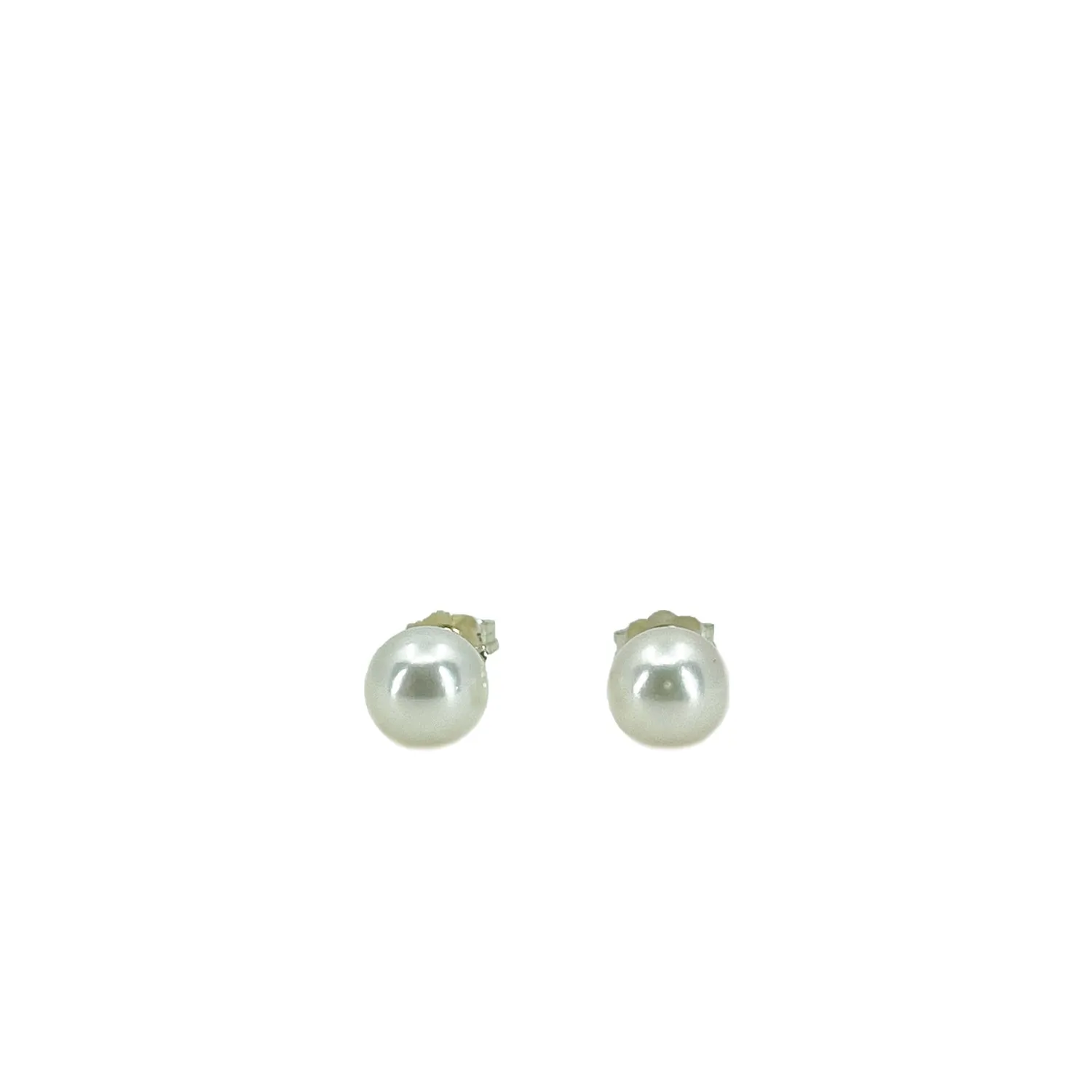 Vintage Akoya Saltwater Cultured Pearl Pierced Stud Earrings 6.50mm- Sterling Silver
