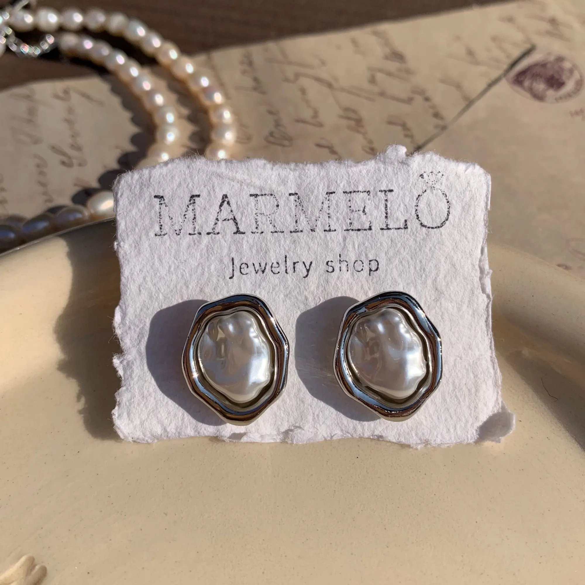 Vintage Baroque Shaped Pearl Stud earrings with Gold, Silver Accents