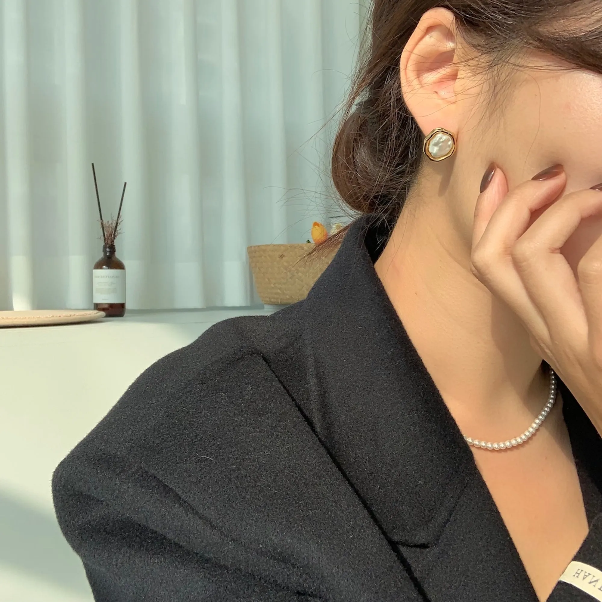 Vintage Baroque Shaped Pearl Stud earrings with Gold, Silver Accents