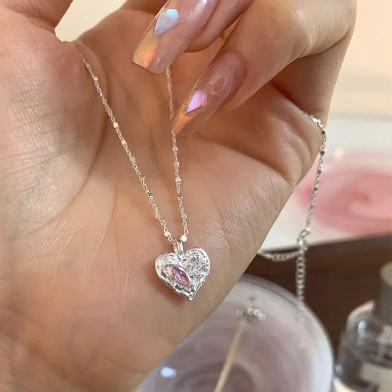 Vintage Double Sided Heart Pendant Necklace For Women