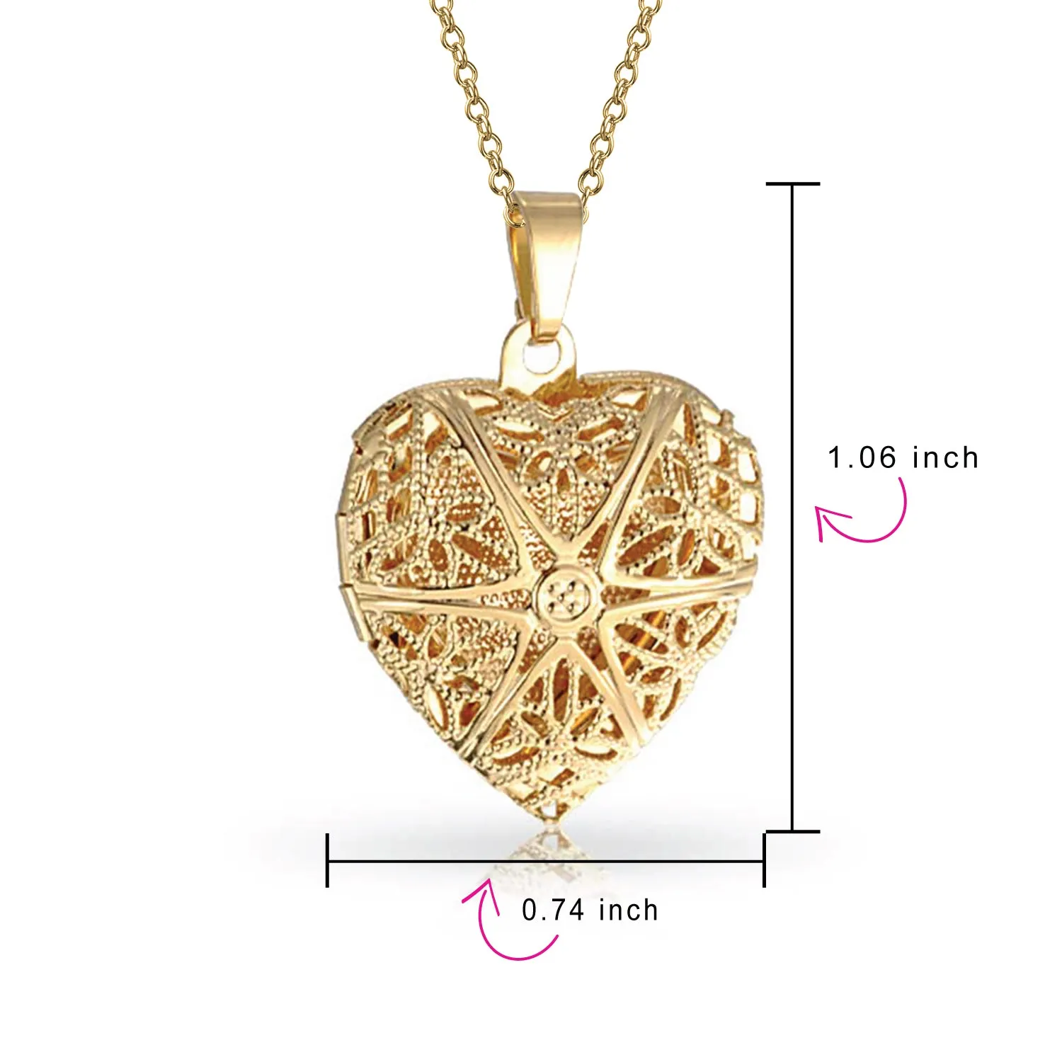 Vintage Filigree Heart Aromatherapy Diffuser Locket Necklace 18K Gold Plated