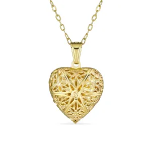 Vintage Filigree Heart Aromatherapy Diffuser Locket Necklace 18K Gold Plated