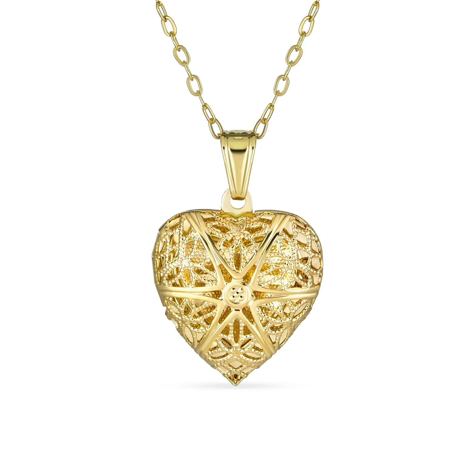 Vintage Filigree Heart Aromatherapy Diffuser Locket Necklace 18K Gold Plated