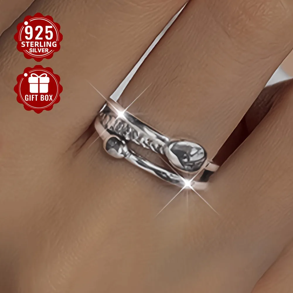 Vintage Geometric Open Ring 925 Sterling Silver Women's Ring