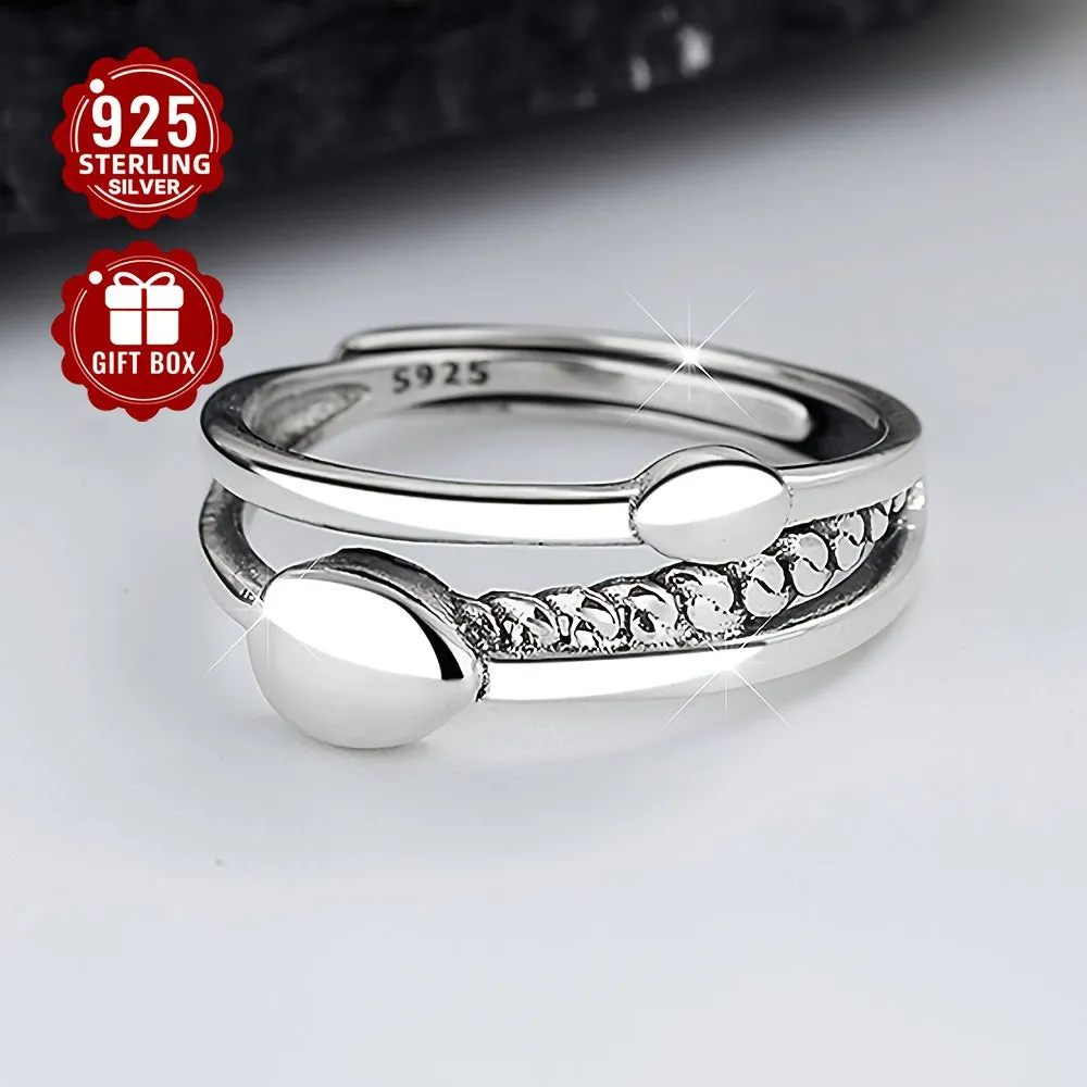 Vintage Geometric Open Ring 925 Sterling Silver Women's Ring