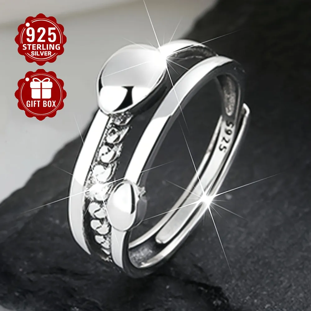 Vintage Geometric Open Ring 925 Sterling Silver Women's Ring