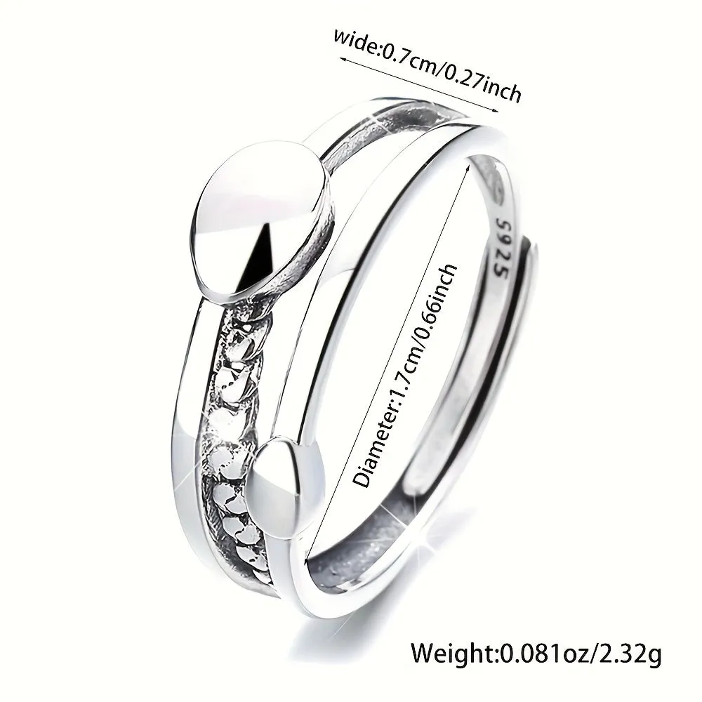 Vintage Geometric Open Ring 925 Sterling Silver Women's Ring