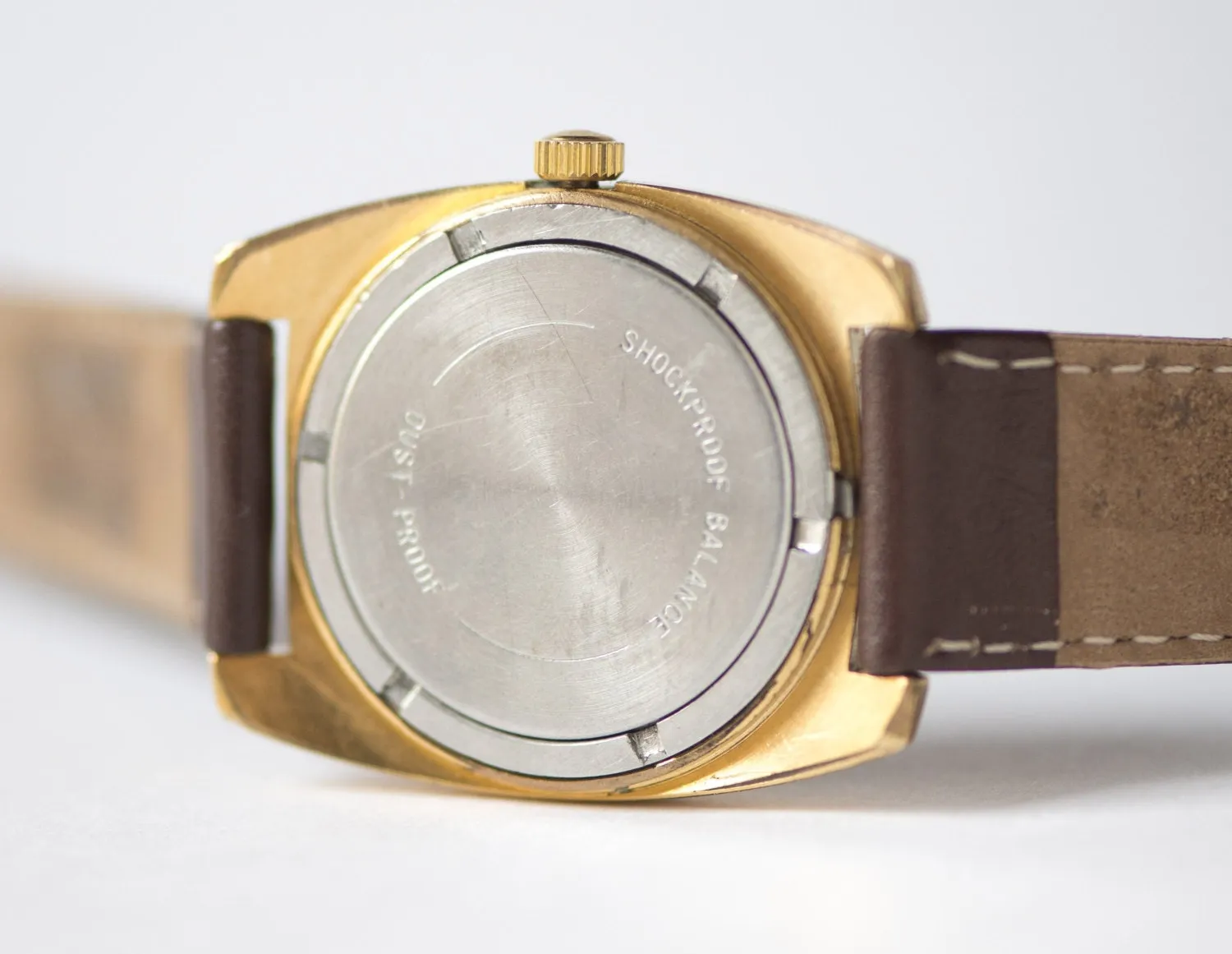 Vintage men's watch gold plated Vostok, burgundy face men's watch, rectangular watch, shockproof watch gift, gents accessory premium leather
