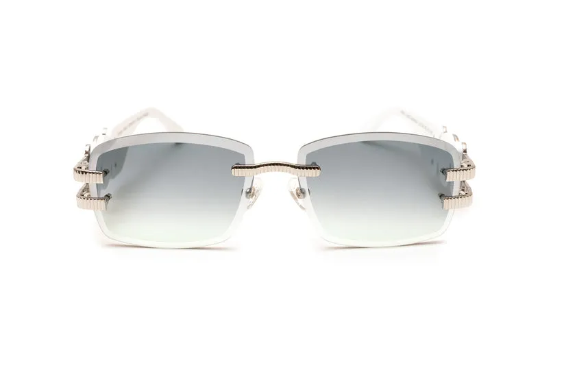 Vintage Wood Silver & White Wood Drill Mount Sunglasses, Double Gradient Grey
