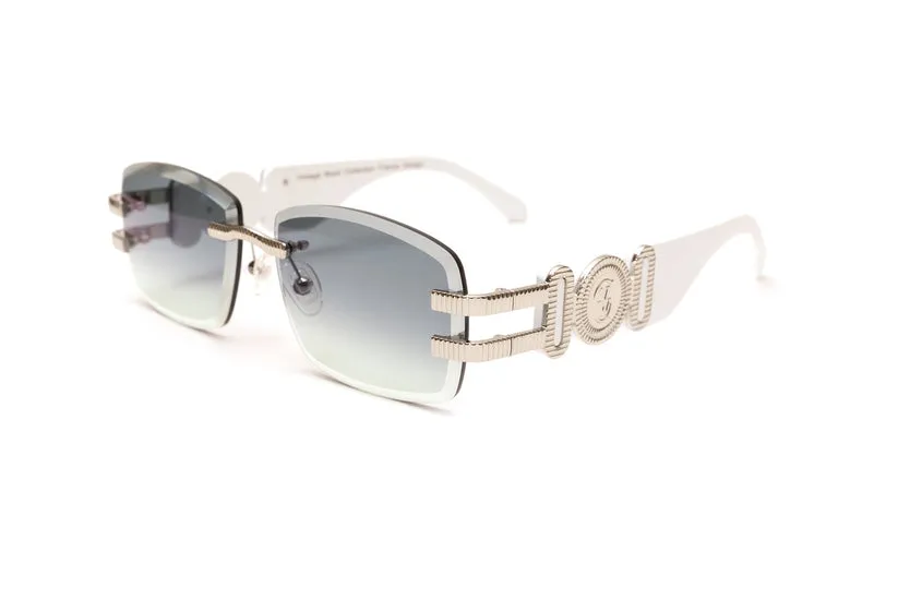 Vintage Wood Silver & White Wood Drill Mount Sunglasses, Double Gradient Grey
