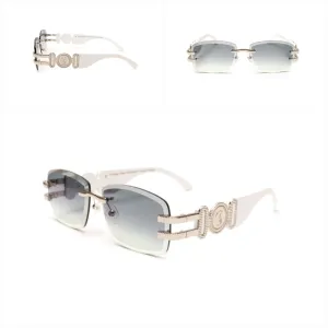 Vintage Wood Silver & White Wood Drill Mount Sunglasses, Double Gradient Grey