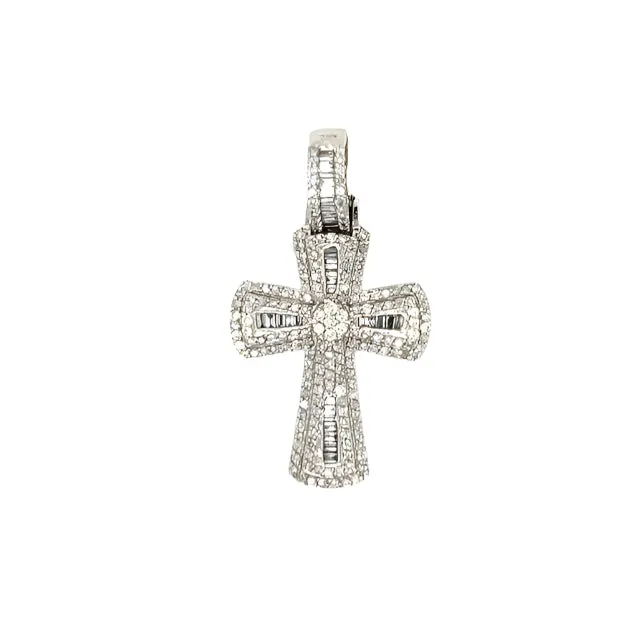 White Gold 14k Cross Pendant with 1.4ct of Real Natural Diamonds - PD1233
